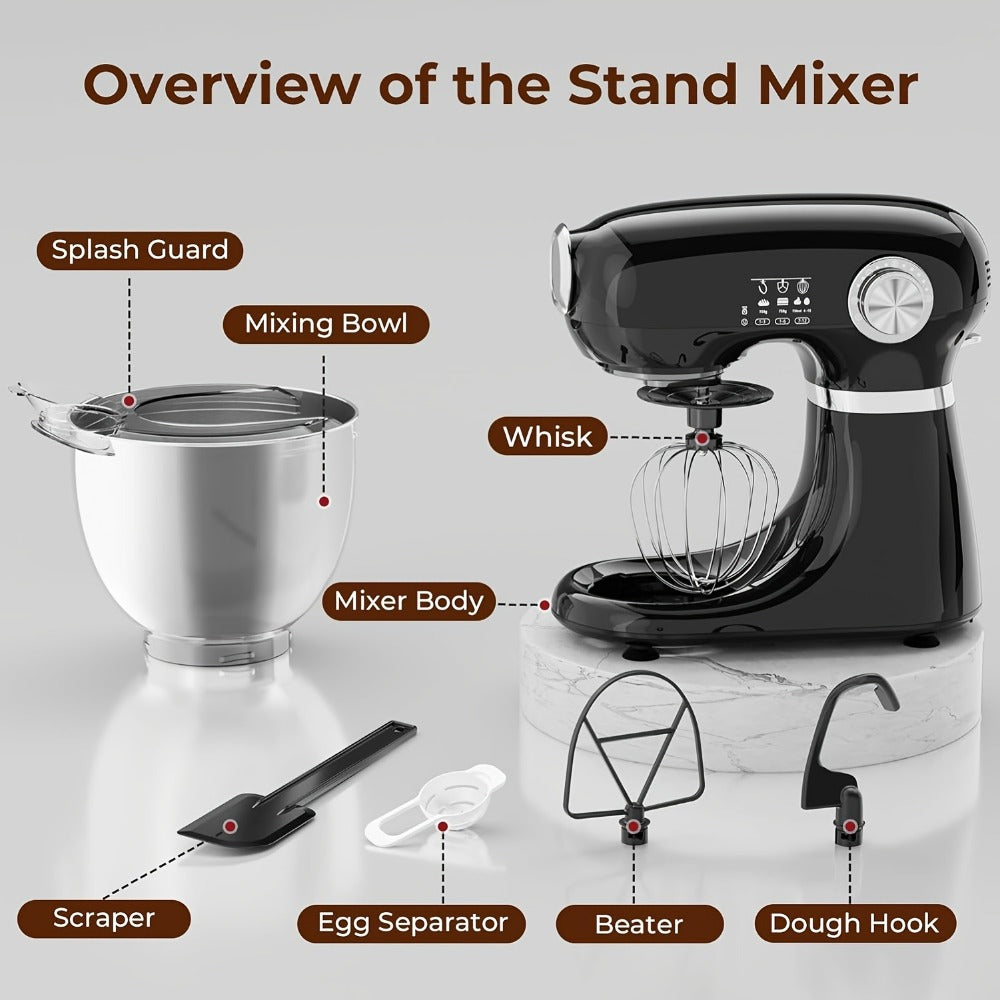 Bowl-Lift Stand Mixer 5.5 Qt 4-in-1 Electric Vertical Mixer 350W 12-Speed with Pulse Stainless Steel Bowl Dough Hook Whisk Mixing Paddle for Cake Bread Dough Black Red