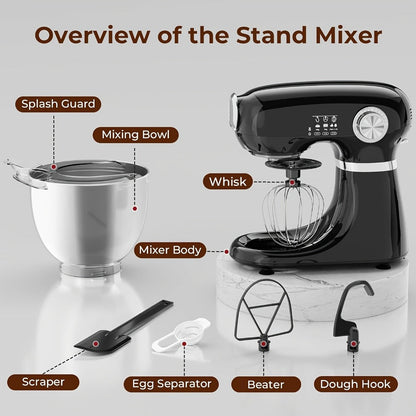 Bowl-Lift Stand Mixer 5.5 Qt 4-in-1 Electric Vertical Mixer 350W 12-Speed with Pulse Stainless Steel Bowl Dough Hook Whisk Mixing Paddle for Cake Bread Dough Black Red