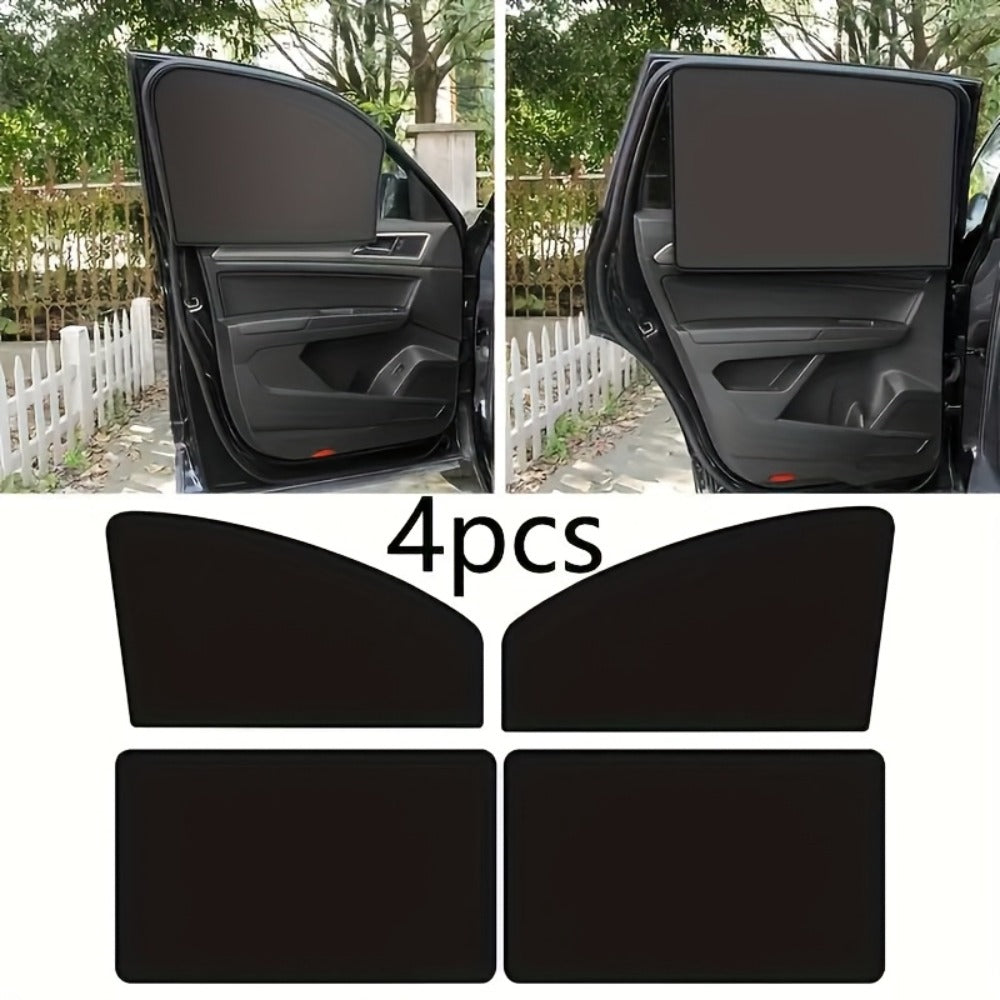 Car Sunshade Magnetic 4-Piece Set with 8 Magnets | Black Mesh UV Protection Window Blocker, Privacy Screen, Easy Install, Summer Sun Shield for Side & Rear Windows