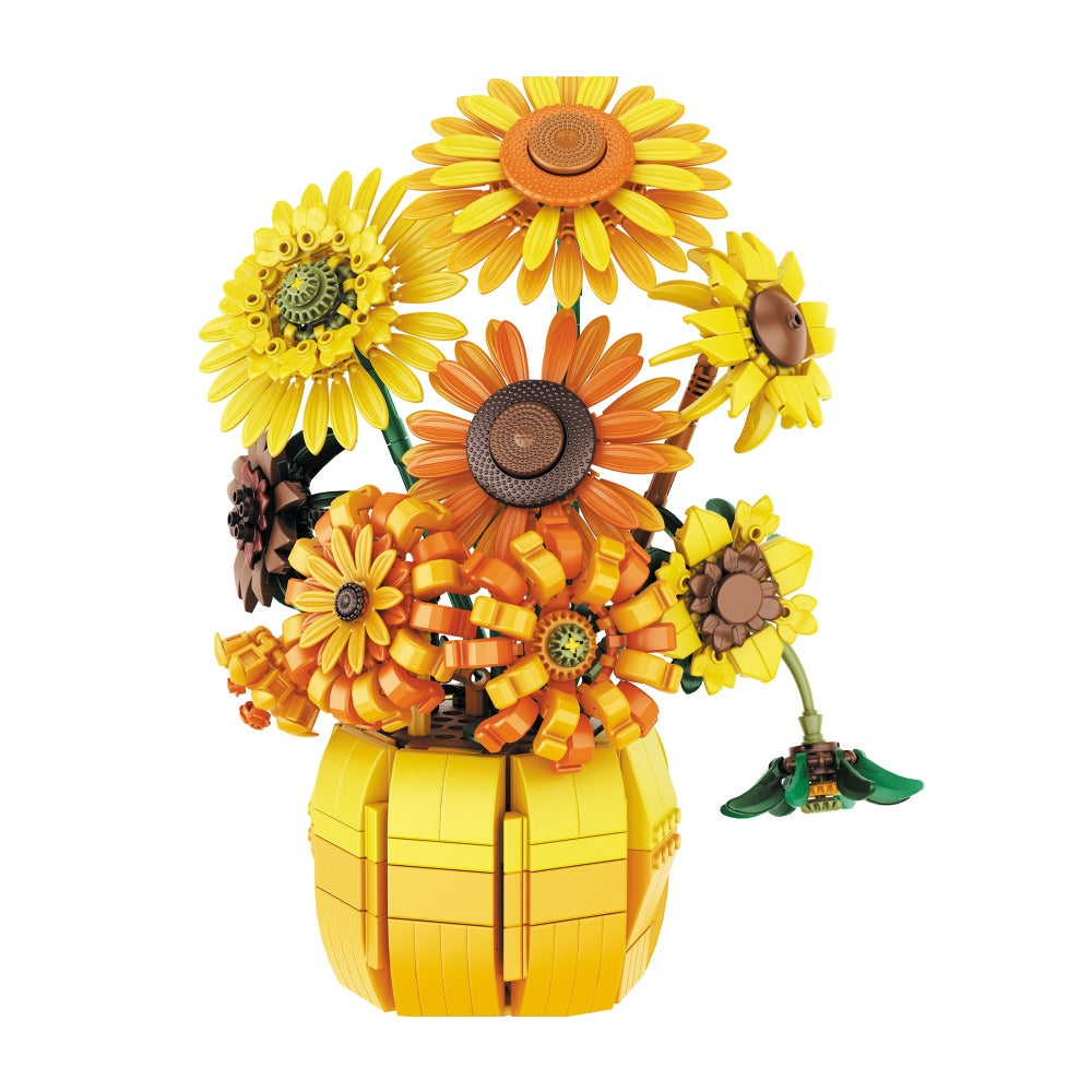 Sunflower Bouquet Building Blocks Set 1009 Pieces – Realistic Floral LEGO-Compatible Brick Kit for Adults & Teens, Home Decor Display, Mother's Day Valentine's Day Birthday Gift for Women