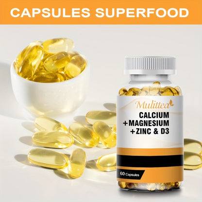Calcium Magnesium Zinc & Vitamin D3 Capsules — 4-in-1 Synergistic Bone Strength Muscle & Immune Support | Daily Mineral Vitamin Complex for Women & Men | 120 Capsules | 2-Bottle Value Pack