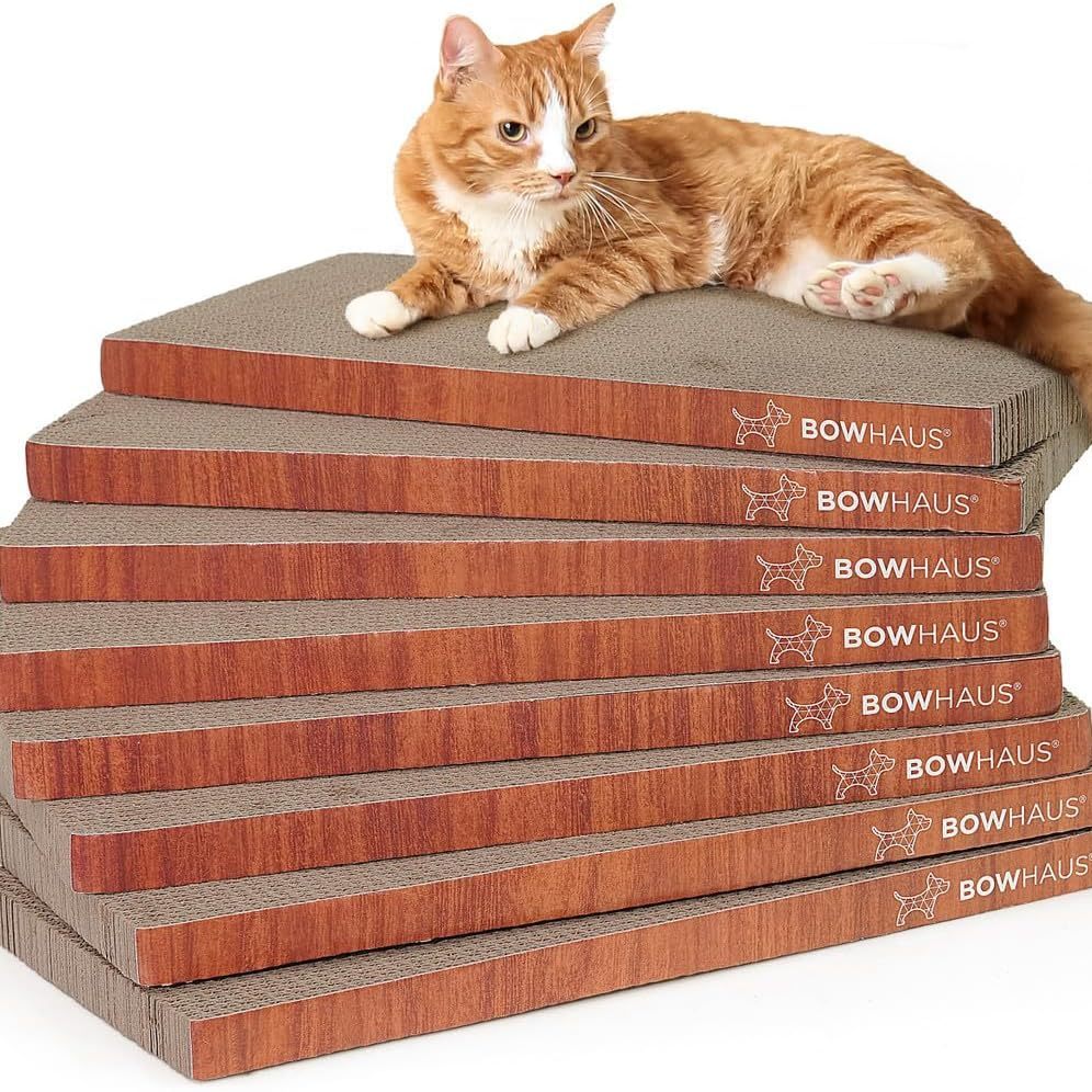 Cat Scratcher Lounger Reversible - Large Cardboard Cat Scratching Pad & Board for Indoor Cats, 5-Layer Durable Construction, Double-Sided Scratch Surface, Furniture Protector, Basic 8pcs & Curved 1pc