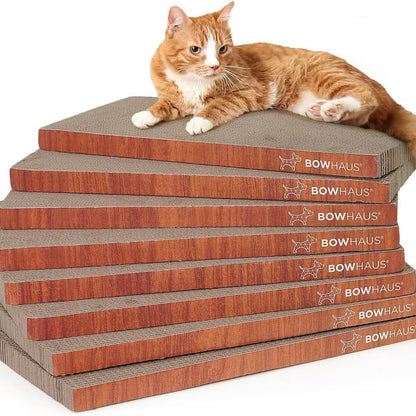 Cat Scratcher Lounger Reversible - Large Cardboard Cat Scratching Pad & Board for Indoor Cats, 5-Layer Durable Construction, Double-Sided Scratch Surface, Furniture Protector, Basic 8pcs & Curved 1pc
