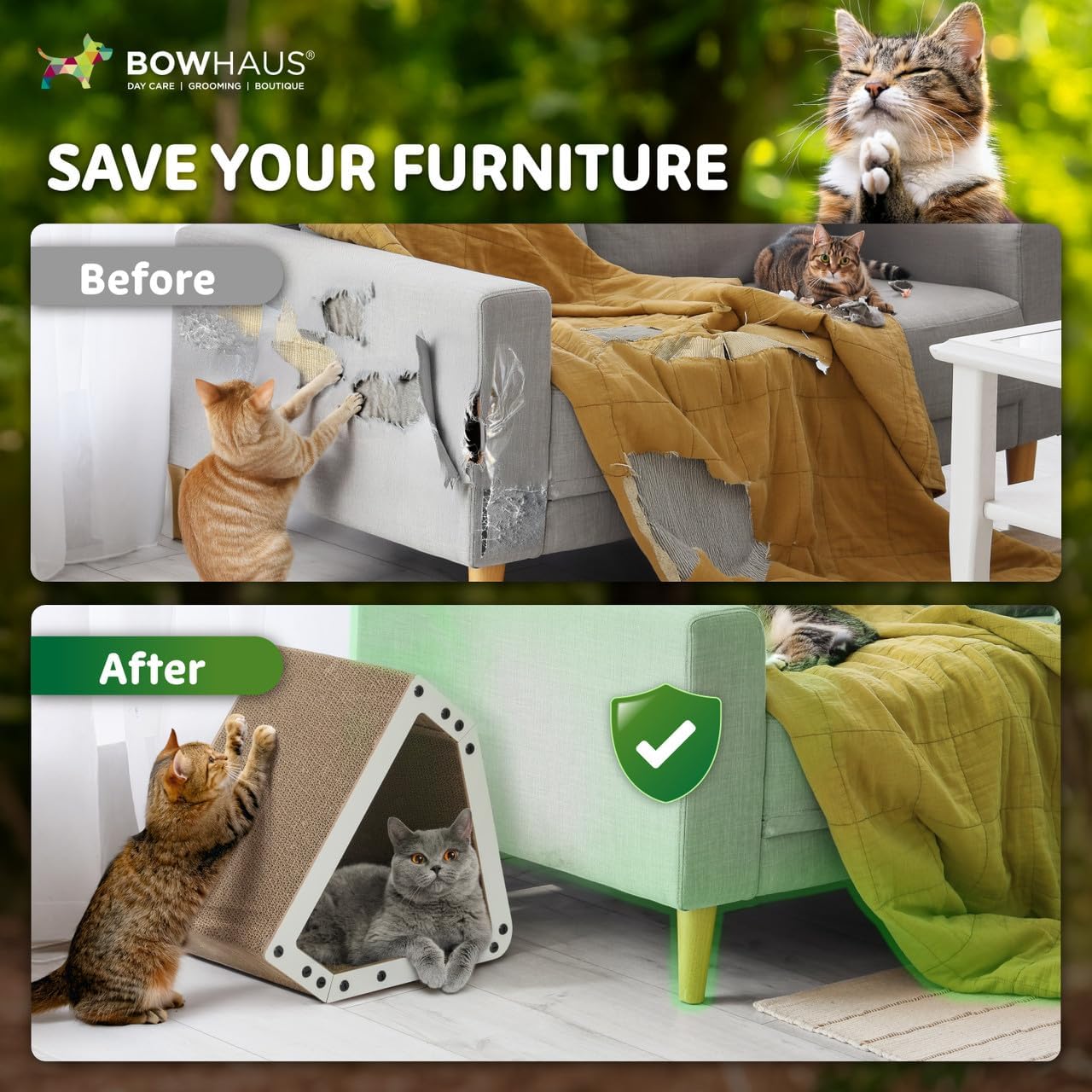 House Cat Scratcher Lounger Reversible Large Scratching Pad & Board for Indoor Cats - 5-Layer High-Density Cardboard 16x14x12 Inch Scratch Bed for All Sizes by CAPHAUS Brown White