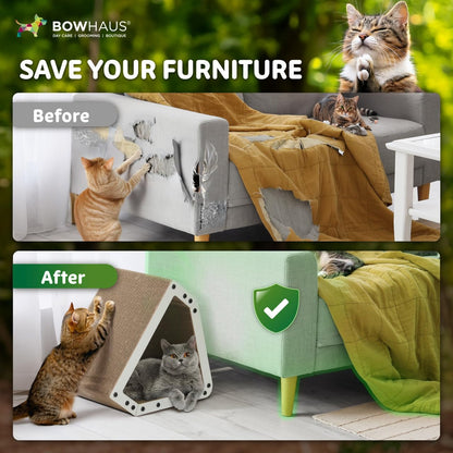 House Cat Scratcher Lounger Reversible Large Scratching Pad & Board for Indoor Cats - 5-Layer High-Density Cardboard 16x14x12 Inch Scratch Bed for All Sizes by CAPHAUS Brown White