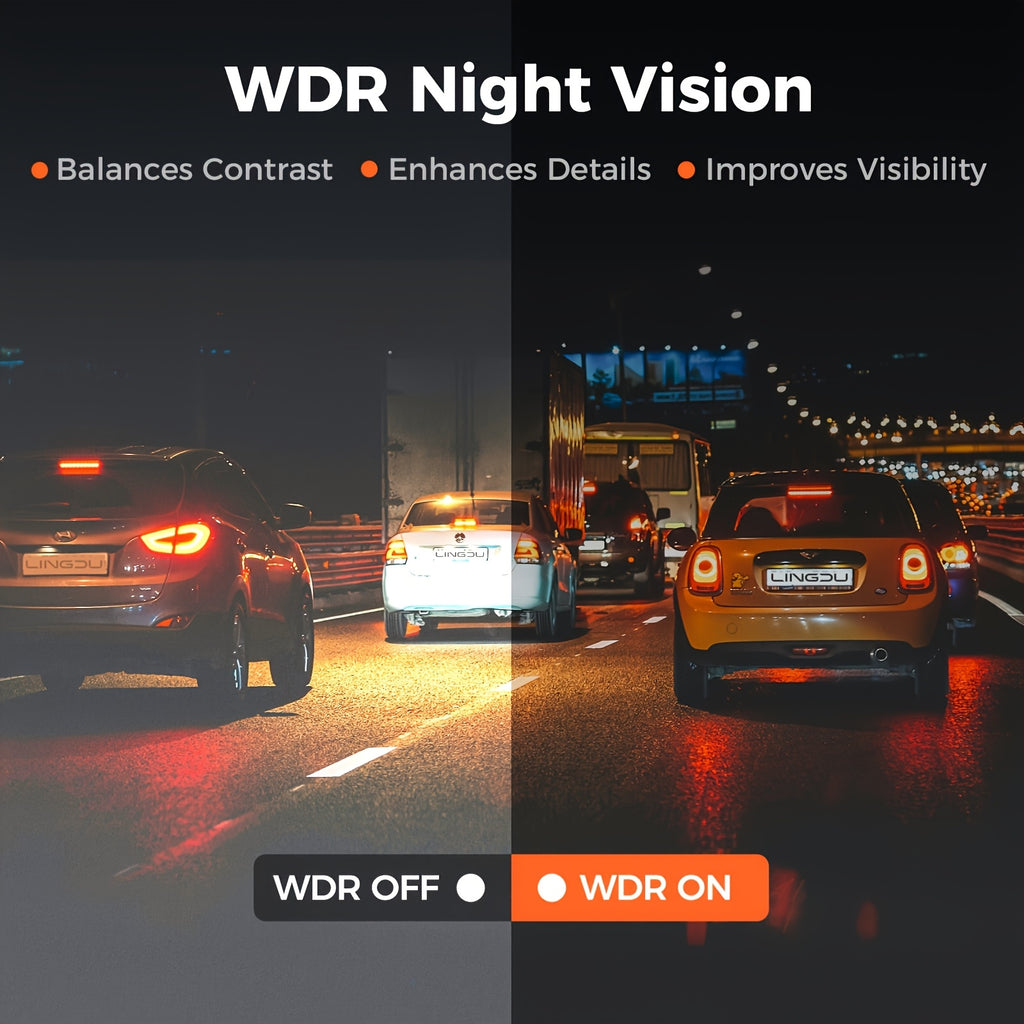10-inch Touchscreen Dash Cam with Front 1296P and Rear 1080P Recording. Supports App Control, WiFi, GPS, English Voice Control, WDR Wide Dynamic Range, Super Night Vision, and Parking Monitor Mode. Requires Additional Mini Three-core Hard-wiring Kit