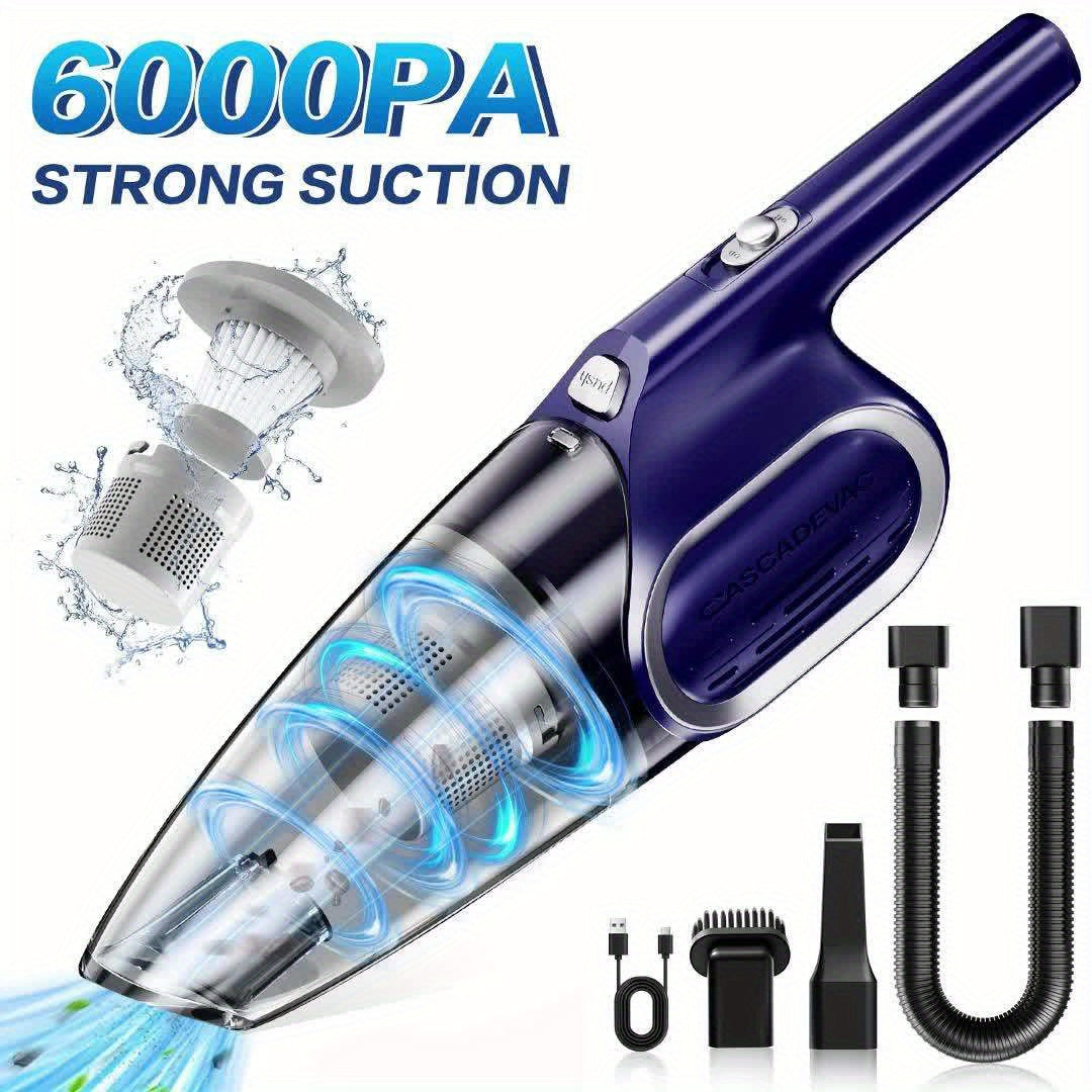 Portable Household Vacuum Cleaner, With 6000PA Powerful Suction Force, Low Noise, Dual Filtration. Household Vacuum Cleaner, Mini Vacuum Cleaner, Suitable For Cleaning Inside Cars, Pet Hair, Kitchens, Home Cleaning Supplies, Ladies' Car Accessories.