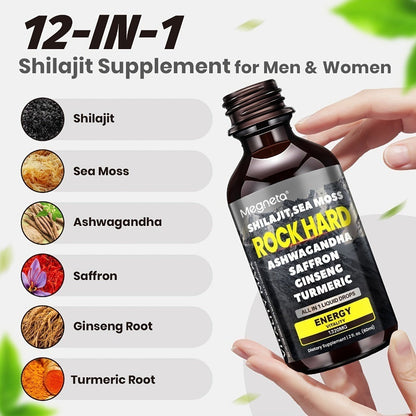 Maca Root Pills with Shilajit Drops for Men – Premium Adaptogen Supplement with Ashwagandha, Sea Moss, Elderberry, Ginger & Saffron | All-in-1 Men's Health Formula | 1 Month Supply | Plant-Based