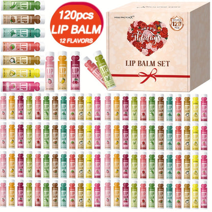 Moisturizing Lip Balm Bulk Set 120 Pcs — 12 Flavors Lip Butter with Jojoba Oil, Glossy Natural Shine Long-Lasting Hydration for All Skin Types, Holiday Party Favor Gift for Women Girls