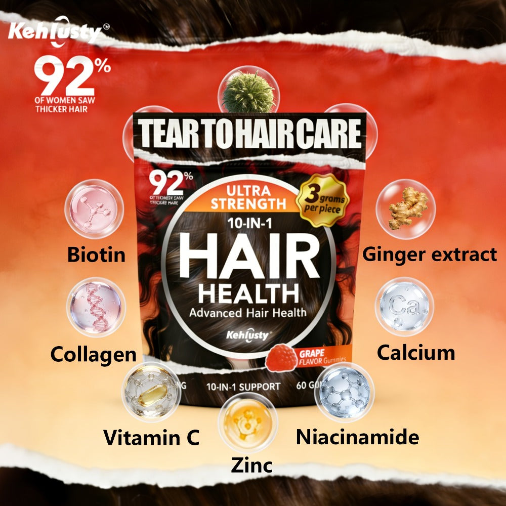 Biotin Gummies for Hair Growth & Thickness — 10-in-1 Formula with Vitamin C, Collagen, Zinc | Supports Hair, Skin & Nails | Peach Flavor | 60 Count for Women & Men