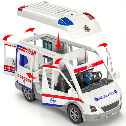 Ambulance Toy Playset for Kids Ages 3-8 – Realistic Friction-Powered Emergency Vehicle with Flashing Lights & Siren Sound, Durable Design, Birthday Holiday Gift for Boys & Girls
