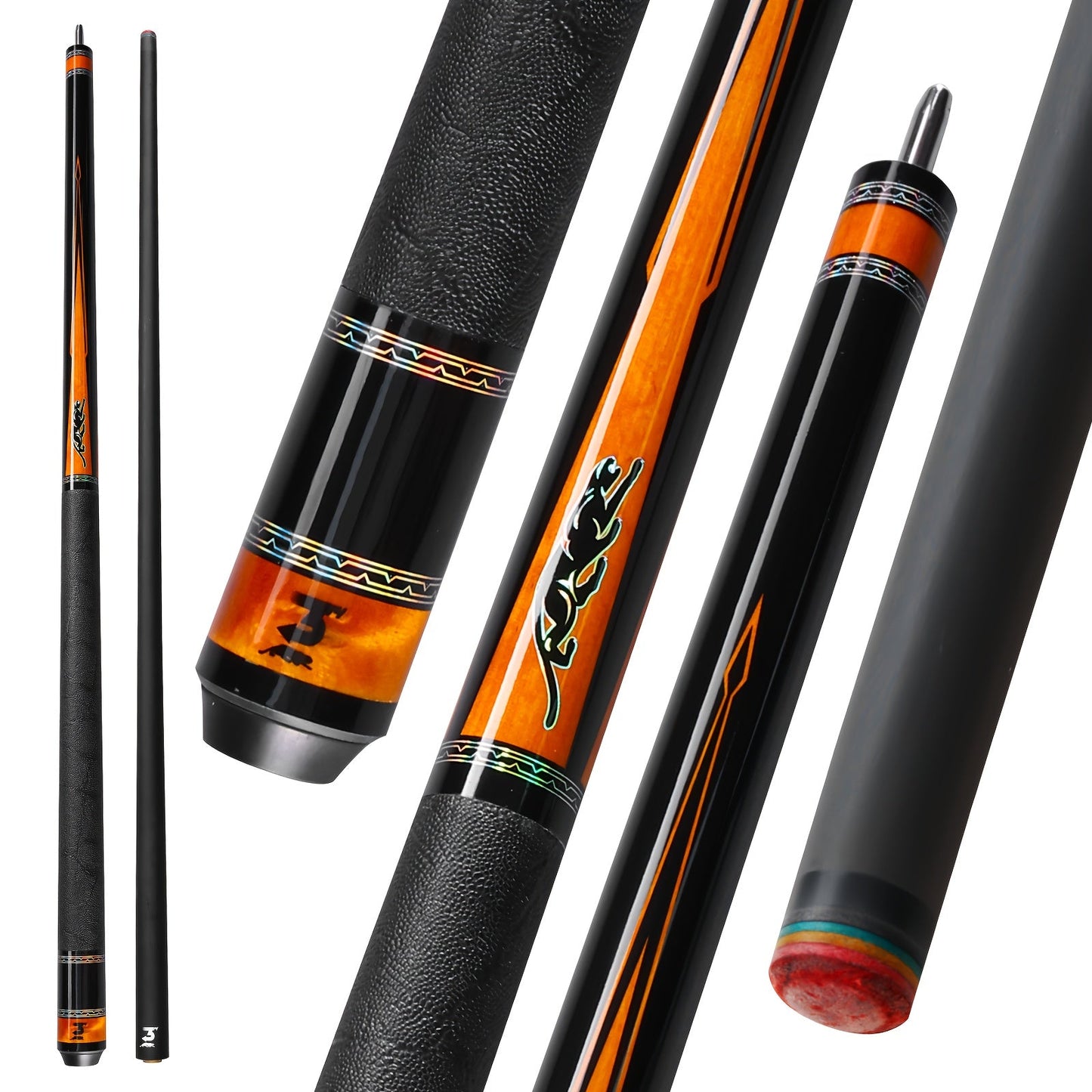 Carbon Fiber Pool Cue Stick 58 Inch - Low Deflection Billiard Cue with 12.5mm Tip, 3/8x8 Pin Joint, Leather Grip & Vacuum Quick Connector, Professional Billiards Stick for Accurate Ball Control