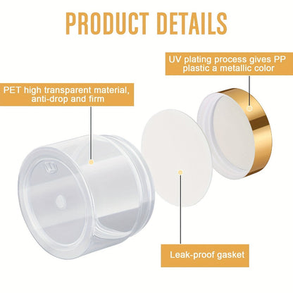 Wide Mouth Plastic Jars with Lids 2oz 100 Pack Clear Cosmetic Containers with Golden Flip Top Lid for Lotion Cream Body Butter Lip Balm Rhinestones Glitter Beads Travel Sample Storage