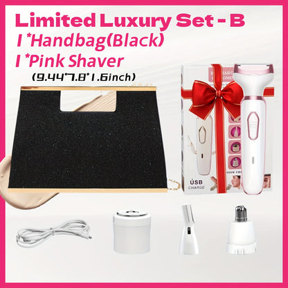 4-in-1 Electric Shaver for Women Rechargeable Wet & Dry Painless – Face Nose Legs Underarm Bikini Trimmer Portable Cordless Grooming Kit, Luxury Gift Set Options for Her