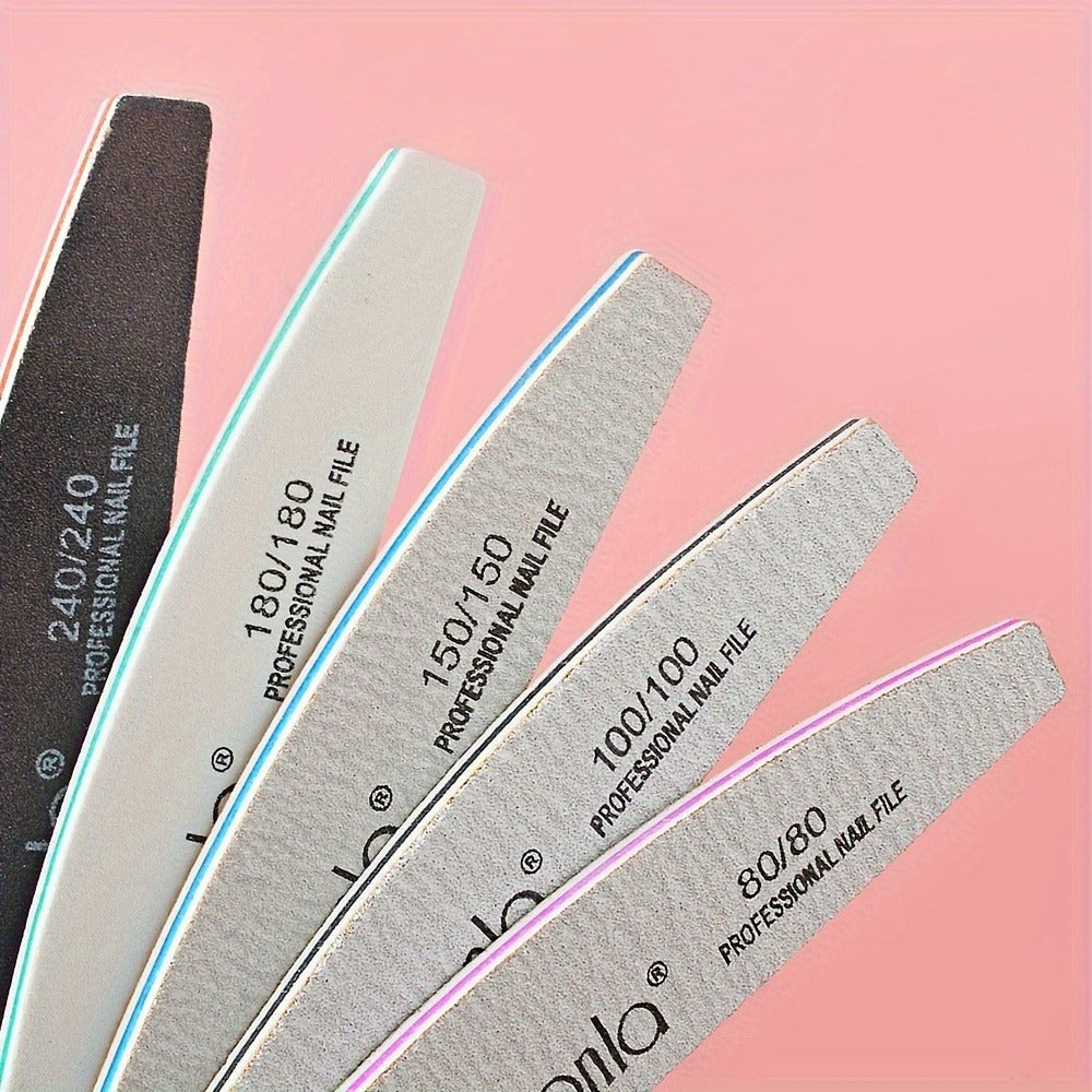 Nail File Set Professional Half Moon Rolled Sanding Strips 5 & 10 Pcs - Gray Sanding Bands for Shaping Buffing Smoothing Natural Acrylic Gel Press-On Nails - Salon Quality Nail Filing Tools for Women