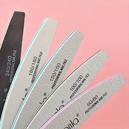 Nail File Set Professional Half Moon Rolled Sanding Strips 5 & 10 Pcs - Gray Sanding Bands for Shaping Buffing Smoothing Natural Acrylic Gel Press-On Nails - Salon Quality Nail Filing Tools for Women