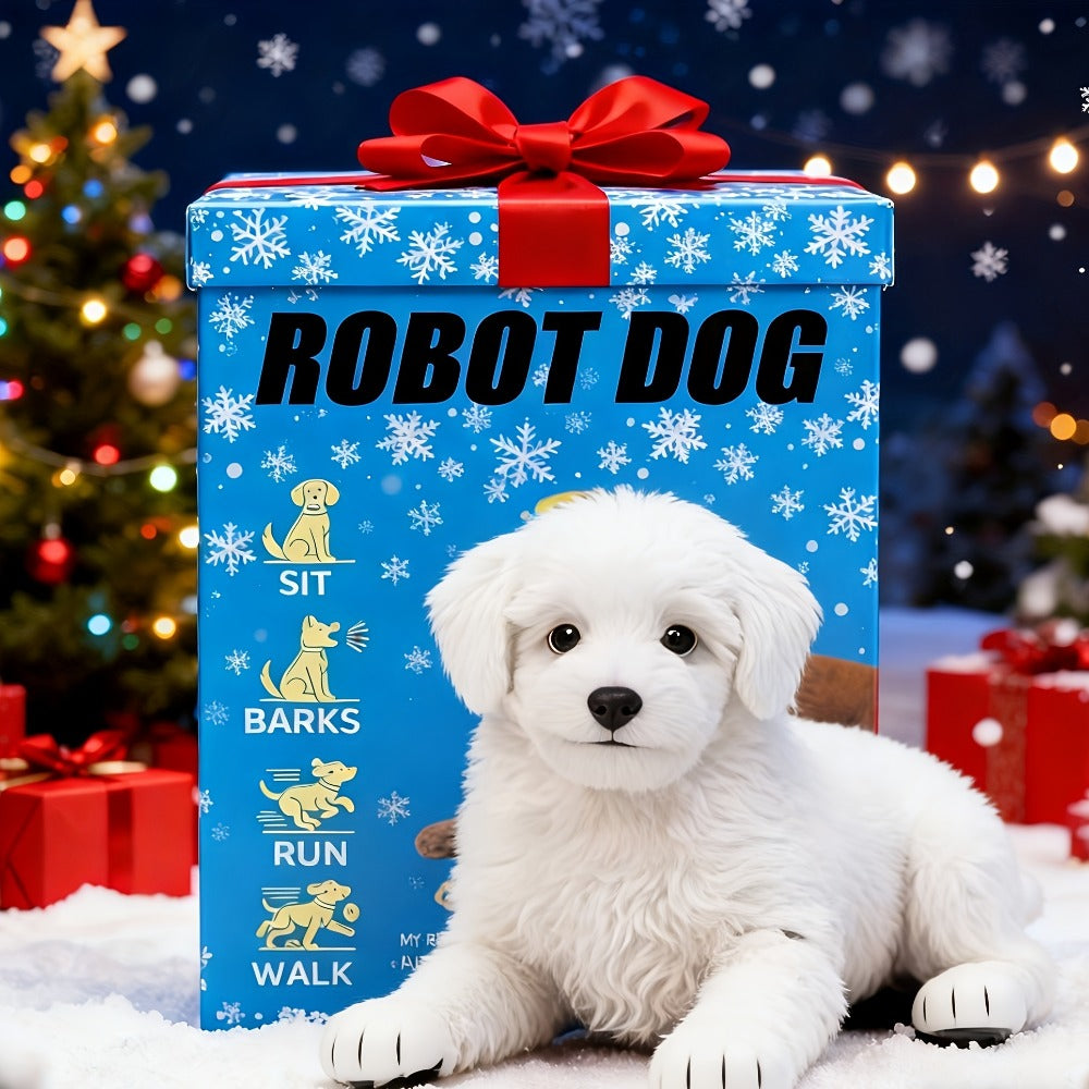 Walking Barking Robot Puppy Gift Set – Interactive Electronic Dog Toy with Realistic Sounds Soft Slow-Rebound Plush Filler White Gift Box, Best Birthday Christmas Gift for Kids Boys Girls Ages 3+