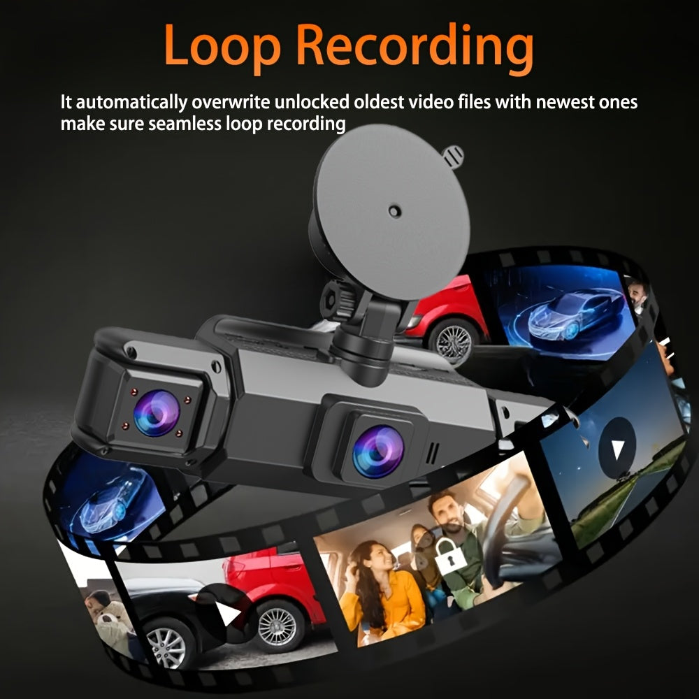 4K Car DVR 360° Rotary Driving Recorder | No Memory Card/Free 32GB Memory Card | Night Vision | 4-channel Car Camera Front 4K | Back Left Right 3 Cameras Are 1080P Recording | 24-hour Cycle Recording And Parking Monitoring, Rearview Camera