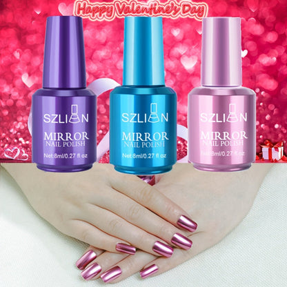 Chrome Mirror Nail Polish Set 3 Colors Metallic Reflective Finish – High-Shine Acrylic Nail Art Polish for Salon & Home Manicure, Party Holiday Valentine's Day Gift for Women