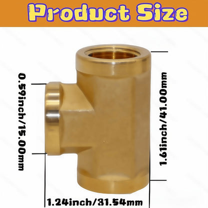 Brass Forged Pipe Tee Fittings NPT Female Threaded - 3-Way T-Shape Connector Couplings, Durable Metal Pipe Intersection Adapter for 1/8" 1/4" 3/8" 1/2" Pipes, Plumbing HVAC Gas Water Applications