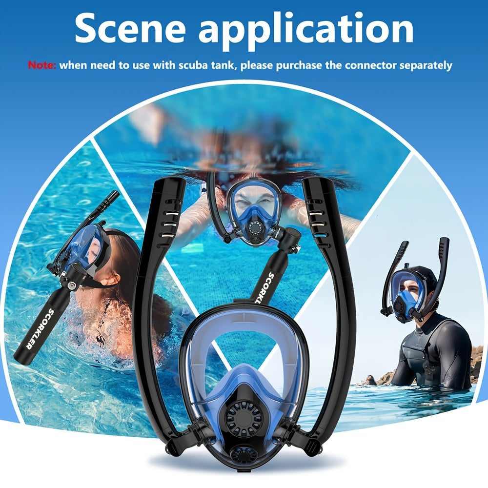Mini Scuba Tank & Full Face Snorkel Mask Set with Hand Pump - 0.5L 6061 Aluminum Diving Tank, 180° Wide View Anti-Fog Mask, 200 Bar Capacity, 35 Breaths Underwater, for Snorkeling Exploration Diving Beginners