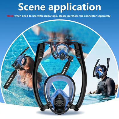 Mini Scuba Tank & Full Face Snorkel Mask Set with Hand Pump - 0.5L 6061 Aluminum Diving Tank, 180° Wide View Anti-Fog Mask, 200 Bar Capacity, 35 Breaths Underwater, for Snorkeling Exploration Diving Beginners