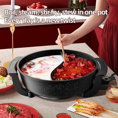 Mandarin Duck Hot Pot Electric – Large Capacity Non-Stick Divided Hot Pot for Steaming, Boiling, Frying & Stewing, Quick Heating, US Plug, Perfect for Family Hot Pot Night