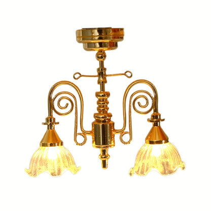 Miniature LED Chandelier Ceiling Lamp Dollhouse Working Light 1:12 Scale Golden Finish DIY Room Box Diorama Sand Table Decor Gift for Miniature Hobbyists Collectors