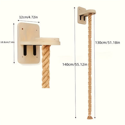 Cat Wall Climbing Rope Jumping Platform – Wall-Mounted Natural Hemp Rope Perch for Indoor Cats & Kittens | Space-Saving Cat Climbing Wall System, Enclosure Ladder & Sports Toy Accessory