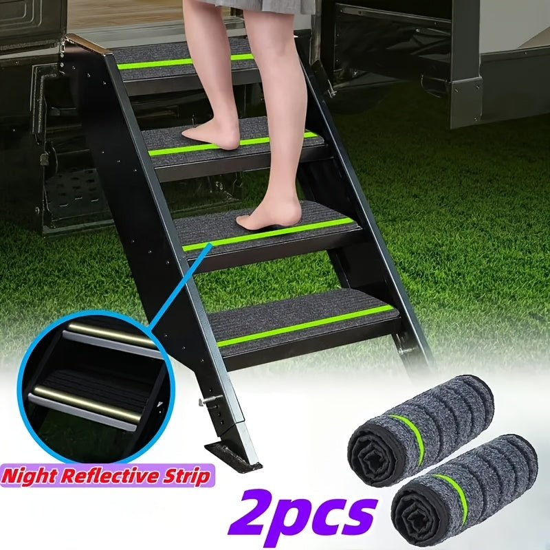 Premium RV Step Covers - Durable, Non-Slip, Reflective Camping Rug Set, Enhance The Safety And Style Of Your Travel Trailer, Perfect For Outdoor Adventures, Black Polyester Construction