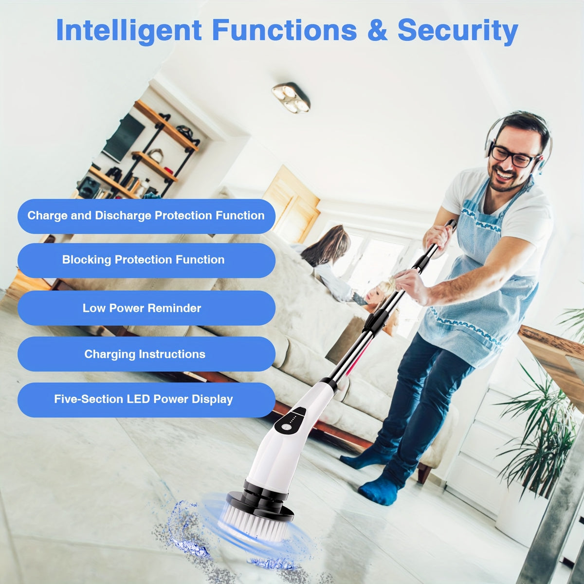 Multifunctional Electric Spin Scrubber Cordless Cleaning Brush, 7-in-1 Cleaning Brush, Adjustable Speeds 7 Replaceable Heads, Dual-speed And Detachable Telescopic Handle, Suitable for Car, Kitchen, Living Room And Bathroom