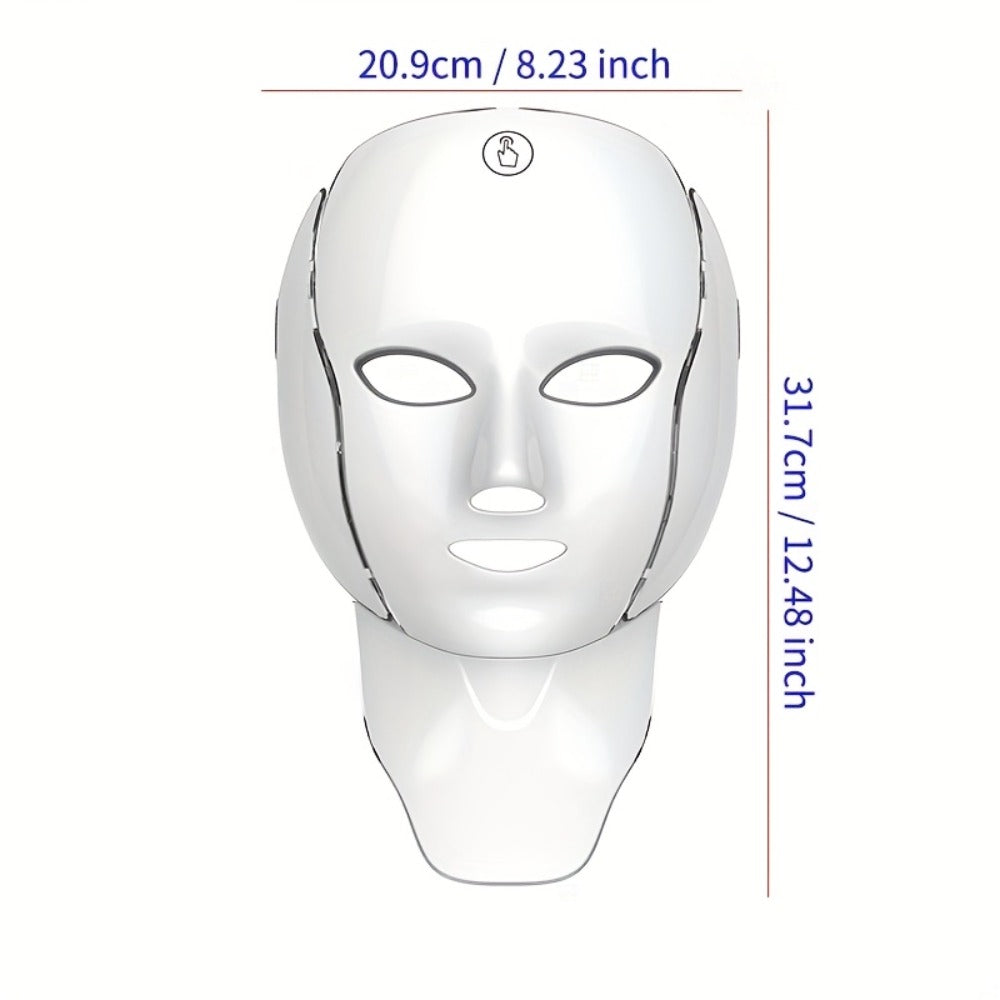 7-Color LED Light Therapy Facial Mask Device – Skincare Beauty Tool for Face & Neck, USB Rechargeable, Anti-Aging Red Light, Acne Blue Light, Skin Rejuvenation Gift