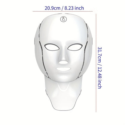 7-Color LED Light Therapy Facial Mask Device – Skincare Beauty Tool for Face & Neck, USB Rechargeable, Anti-Aging Red Light, Acne Blue Light, Skin Rejuvenation Gift