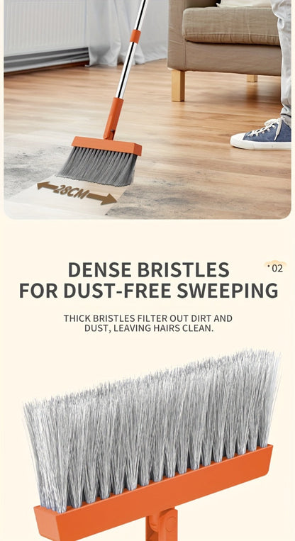 Folding Broom and Dustpan Set 50 Inch Extended Handle - Dense Elastic Bristles Wide Deep Dustpan for Dust Hair Debris, Foldable Broom for Home Kitchen Bathroom Bedroom Living Room, Blue White Black Orange Khaki