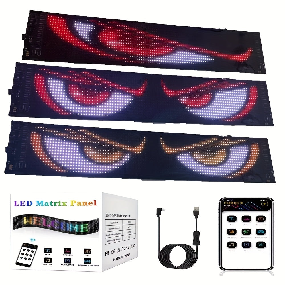 LED Fun Display Compatible for DIY Text/Pictures/Gifs - Devil's Eye Flexible Screen with 5V/36V LED Sign Cable, Car/vehicle Dashboard Display, ized Driving/Riding Companion, Valentine's Gift (DIY Content)