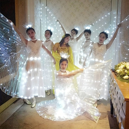 LED Feather Dance Costume Glowing Luminous – Light Up Belly Dance Performance Dress for Women Halloween Christmas Mardi Gras Rave Stage Show White Purple Warm White