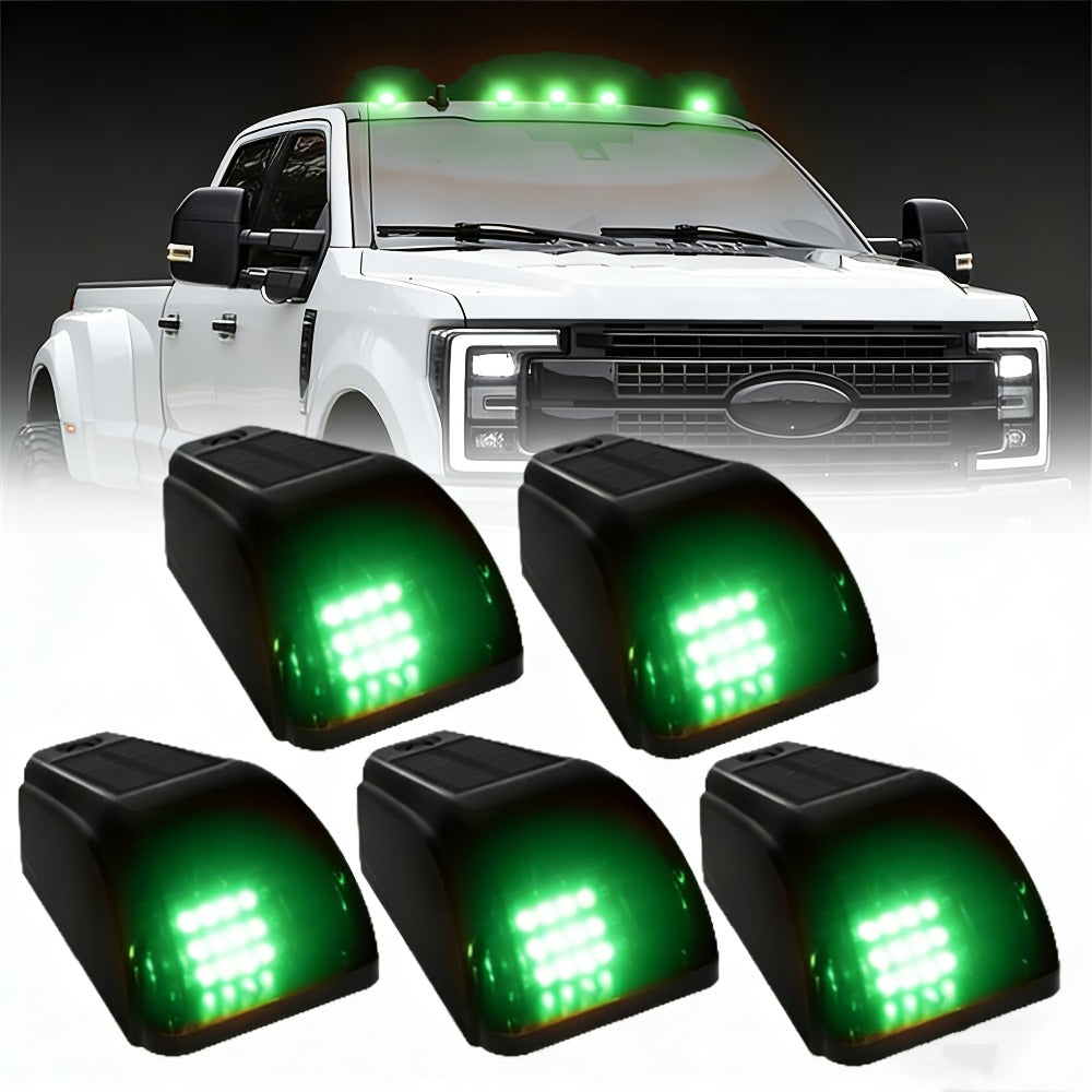 Solar Powered Cab Roof Lights for Trucks – 5pcs Wireless LED Clearance Lights with Motion & Vibration Sensor, No-Drill Install, Universal Fit for Car & Truck