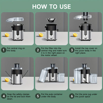 3-in-1 Juicer Blender Food Processor Multifunctional Juice Extractor Wide 3-Inch Chute 3-Speed Settings High Juice Yield Easy Clean Detachable for Fruits Vegetables Fast Juicing