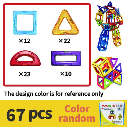 Large Magnetic Tiles 67 Piece STEM Building Kit – DIY Magnetic Building Blocks for Boys & Girls Ages 3+, Random Assorted Colors, Creative Construction Toy, Birthday Halloween Christmas Gift