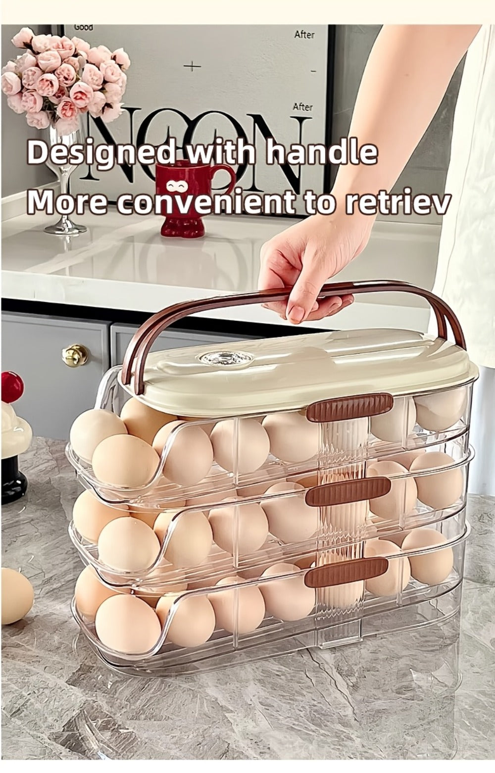 Egg Organizer for Refrigerator, Multi-Layer Auto-Rolling Egg Rack with Large Capacity – Space-Saving Egg Storage Dispenser for Fridge, Cabinet & Countertop, Ideal for Busy Families