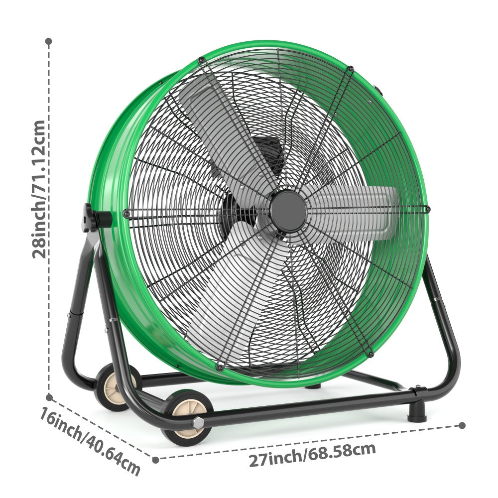 Industrial Drum Fan 24 & 30 Inch | High Velocity Floor Fan 9460-14000 CFM, 3-Speed Air Circulator with 180° Tilt for Warehouse, Garage, Workshop, Job Site & Large Space Cooling – Multiple Colors