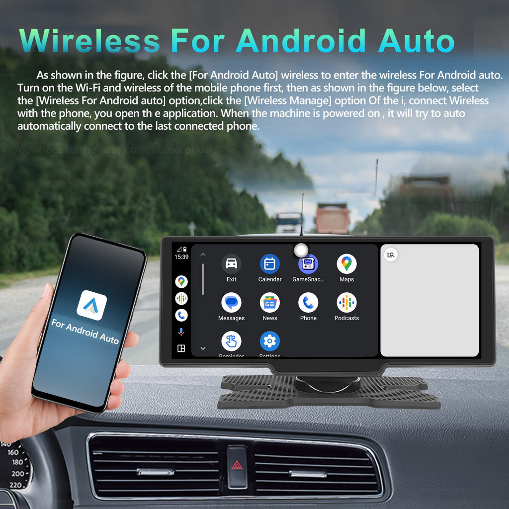10.26 Inch IPS Portable with Wireless Carplay Android Car Recorder Screen, 7-32V Touchscreen with Voice Assistant/ FM Transmitter/ AUX/ GPS Navigation/ Airplayer +1080P Backup Camera As a Christmas Gift.