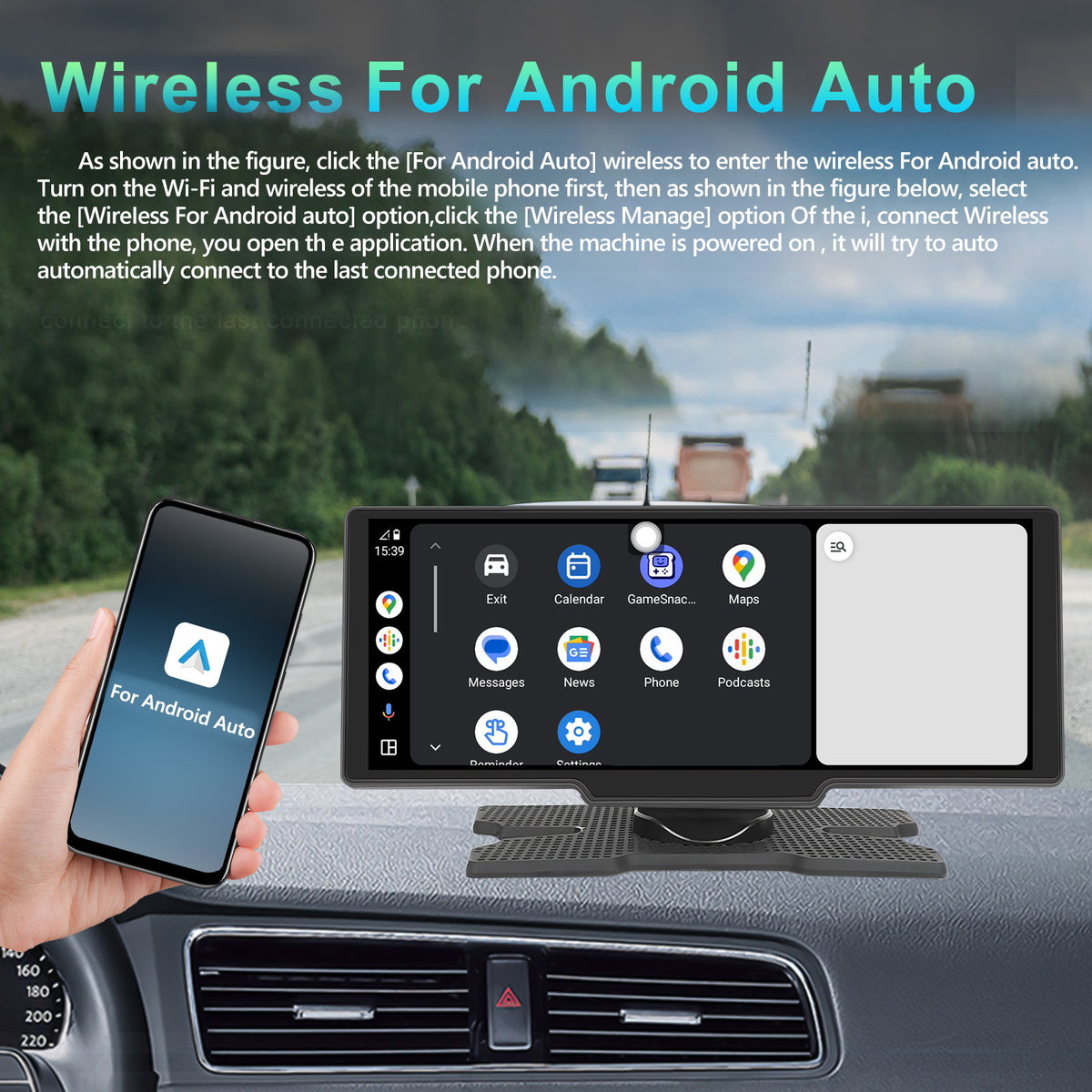 10.26 Inch IPS Portable with Wireless Carplay Android Car Recorder Screen, 7-32V Touchscreen with Voice Assistant/ FM Transmitter/ AUX/ GPS Navigation/ Airplayer +1080P Backup Camera As a Christmas Gift.