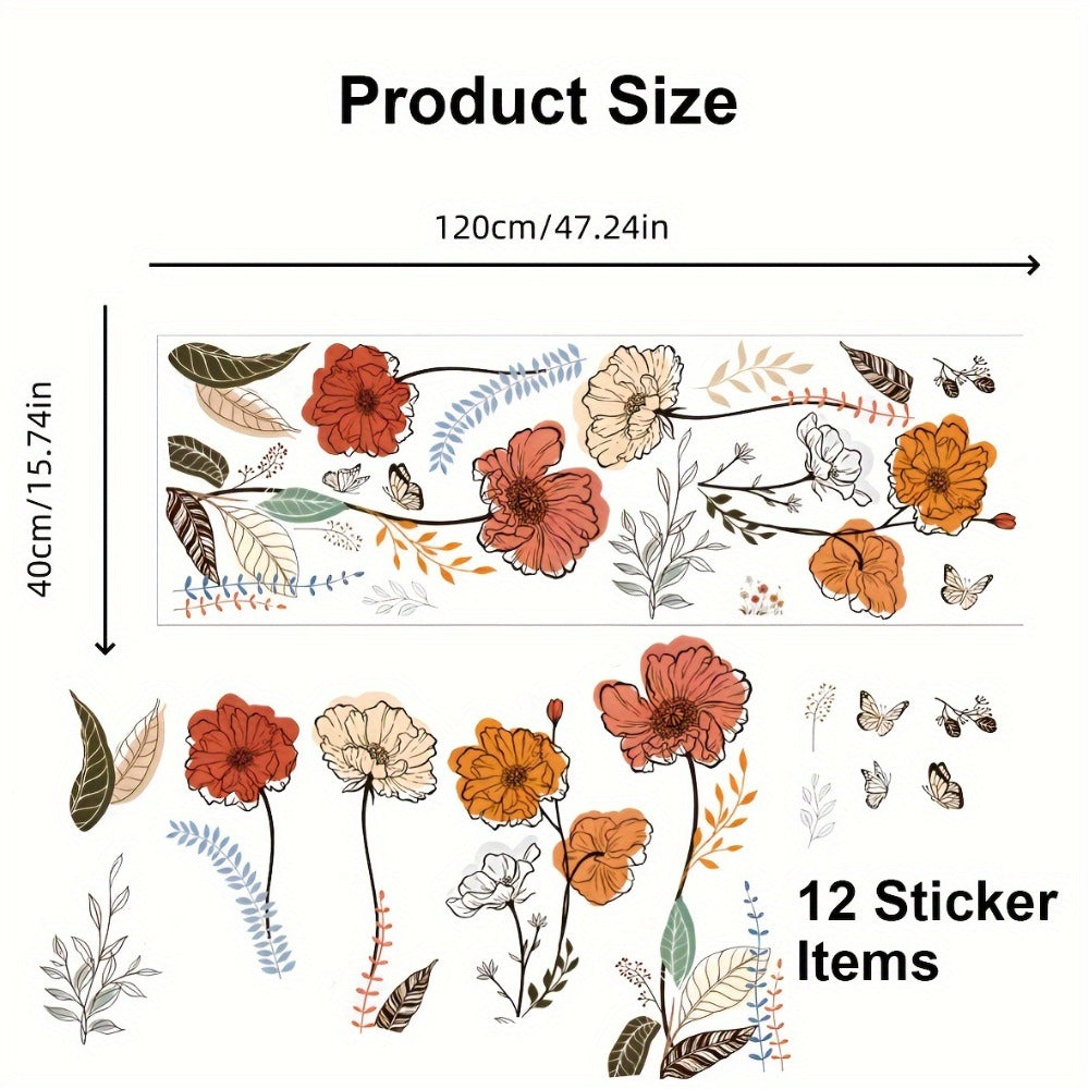 Bohemian Flower Wall Stickers Self-Adhesive Peel and Stick - Wildflowers & Fruits Wall Art Decals for Living Room Bedroom TV Background - Removable Matte Boho Floral Wall Decoration Sticker