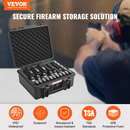 Hard Pistol Case IP67 Waterproof – TSA Approved Lockable Handgun Case with XPE Pre-Cut Foam Lining, Pressure Release Valve & Dual Padlock Holes for Safe Firearm Transport & Storage