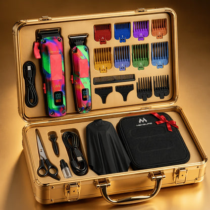 Professional Hair Clippers for Men – 7500RPM Cordless Barber Clipper Kit with Graffiti Metal Body, Zero-Gapped Adjustable Blade, 10 Color Guide Combs & Storage Bag, Fade Clipper for Home & Salon Use
