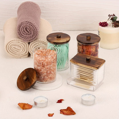 Glass Jars with Bamboo Lids 6 Piece Set – Sealed Dustproof Clear Glass Storage Containers for Bathroom Vanity, Cotton Swabs, Cosmetics, Spices & Kitchen – Airtight Eco-Friendly Organizer Gift Set