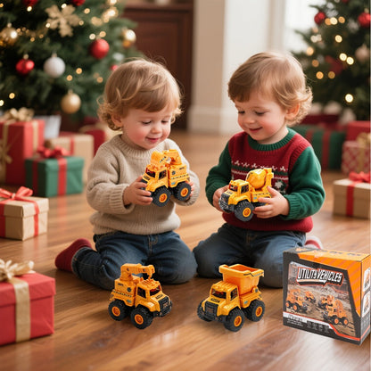4-Piece Construction Truck Set for Kids – Excavator Dump Truck Crane Cement Mixer Sandbox STEM Engineering Vehicle Playset, Toddler Boy Girl Birthday Gift Ages 3+