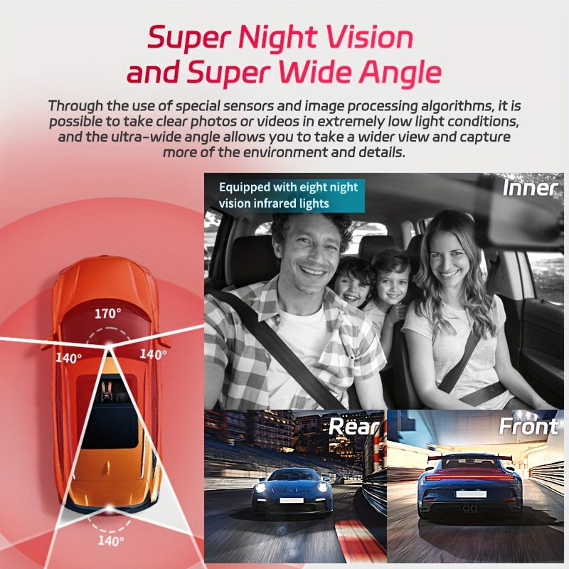 11.66" Rearview Mirror Dash Camera for Vehicles Featuring a Touch Screen, Wifi, GPS, And Multi-Functionality. It Includes a 360° Camera, 4K+1080P Recording for Front, Back, Left, And Right Views, a Night Vision G-Sensor, Loop Recording