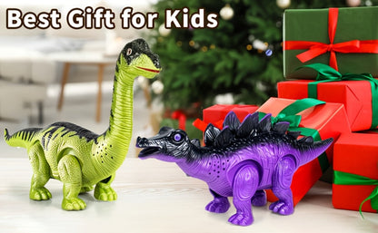 Interactive Dinosaur Toy Set 3-Pack with Sound Light & Walking – Electric Brachiosaurus Stegosaurus T-Rex Dino Toys for Boys Girls Ages 3-7, Birthday Christmas Gift